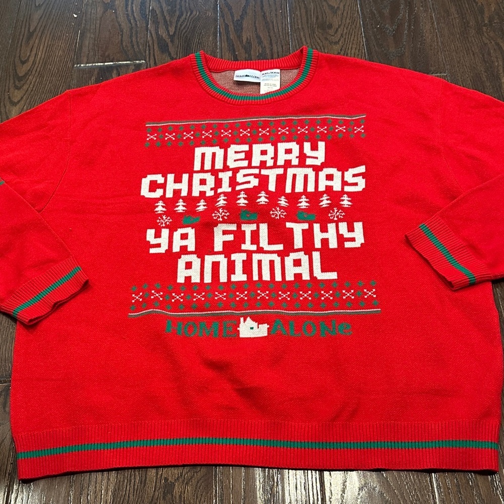 HOME ALONE Merry Christmas Ya Filthy Animal red sweater size XXlarge